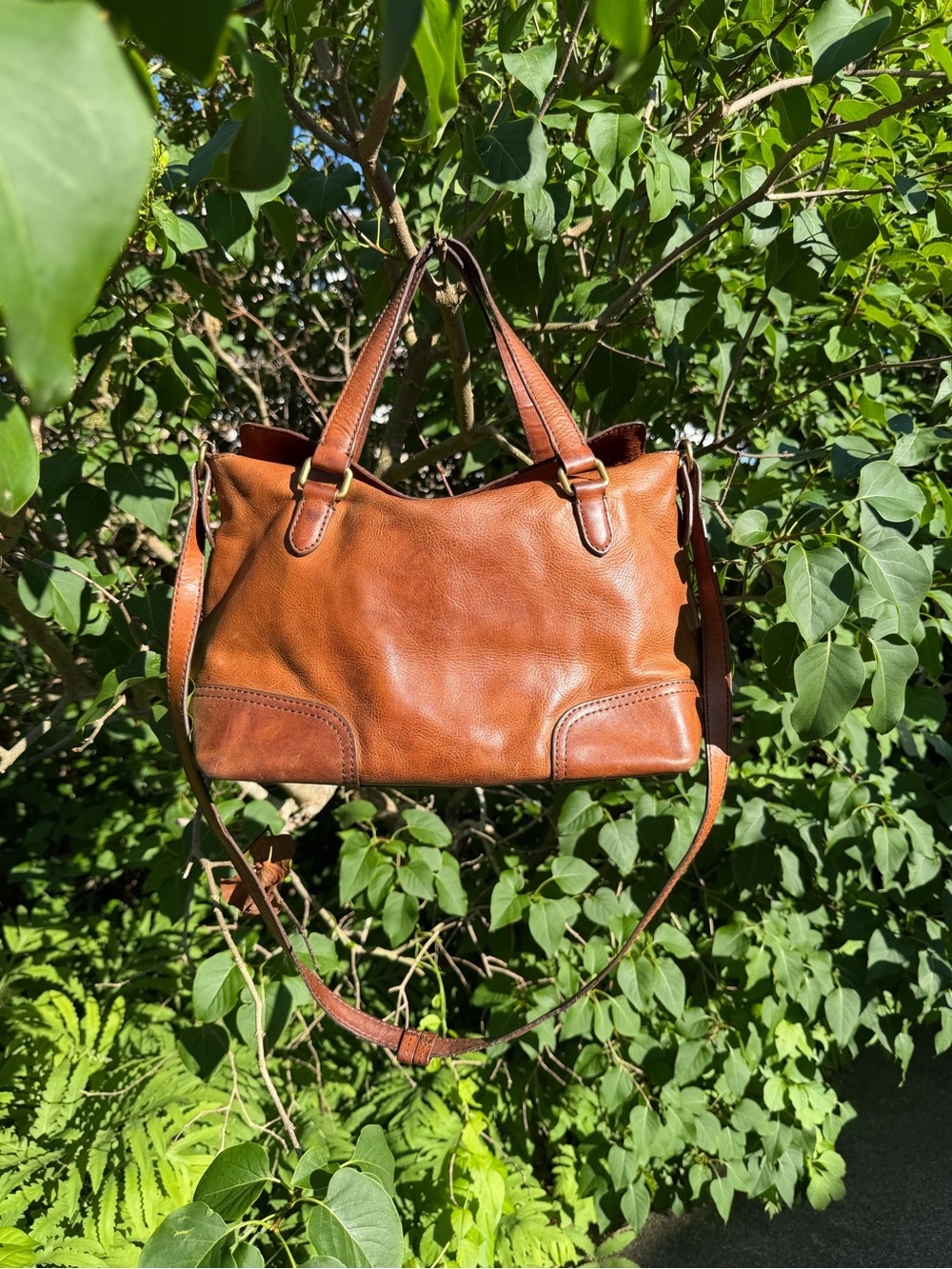 Frye Claude Tan Leather Satchel Brown Large Bag w Crossbody Strap MSRP $428